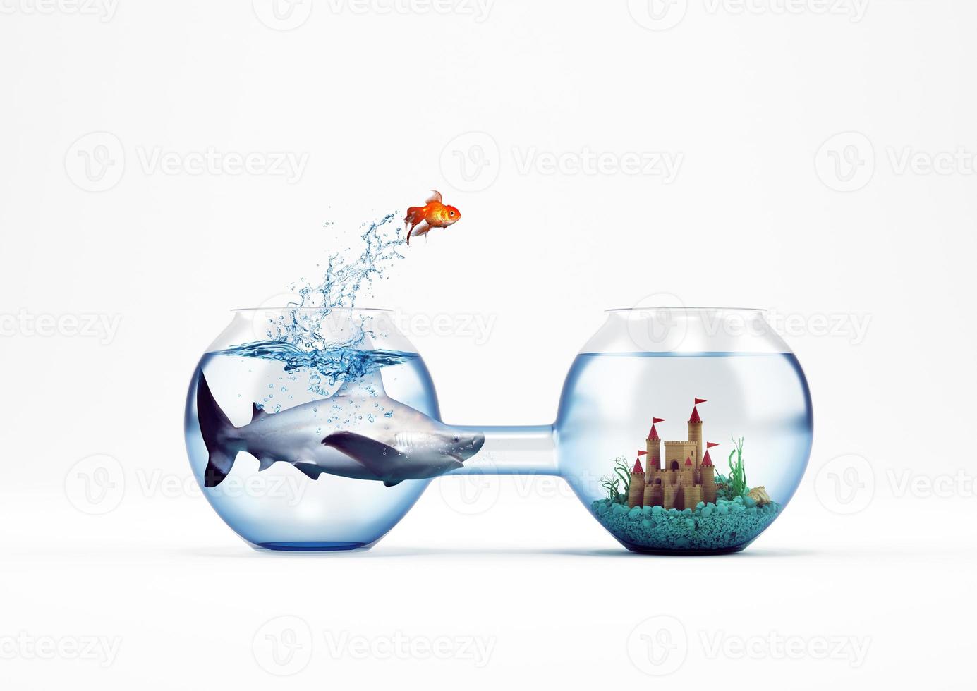 Improvement and progress concept with a jump of goldfish 3D Rendering photo