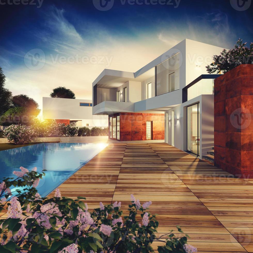 Luxury villa project. 3D rendering photo