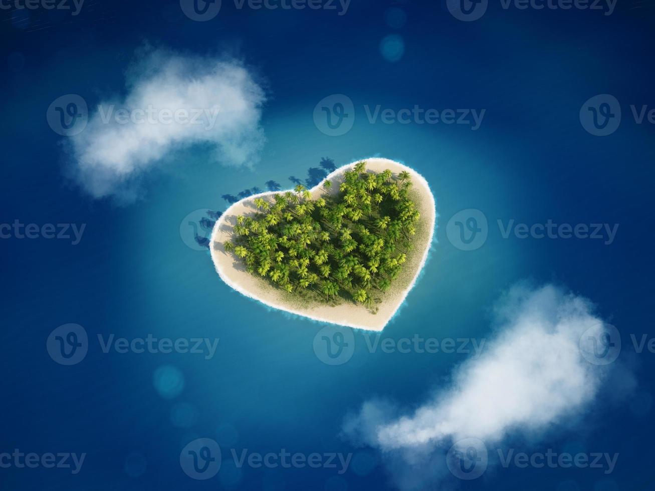 3d representación corazón isla foto