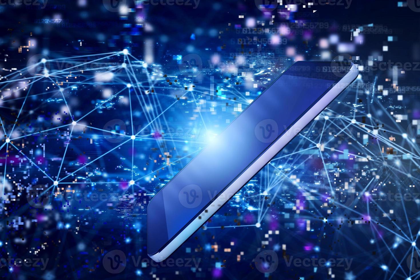 Smartphone shares digital data on internet network photo