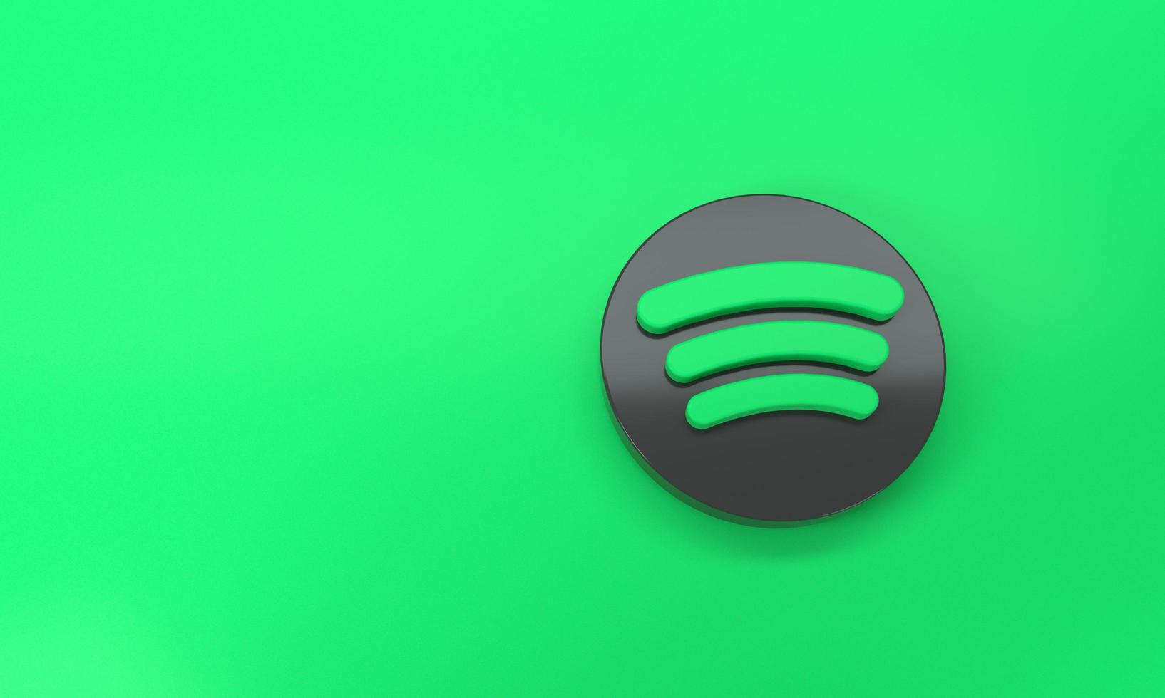 Spotify logo con espacio para texto y gráficos en verde antecedentes. parte superior vista. Madrid, España, 2022 foto