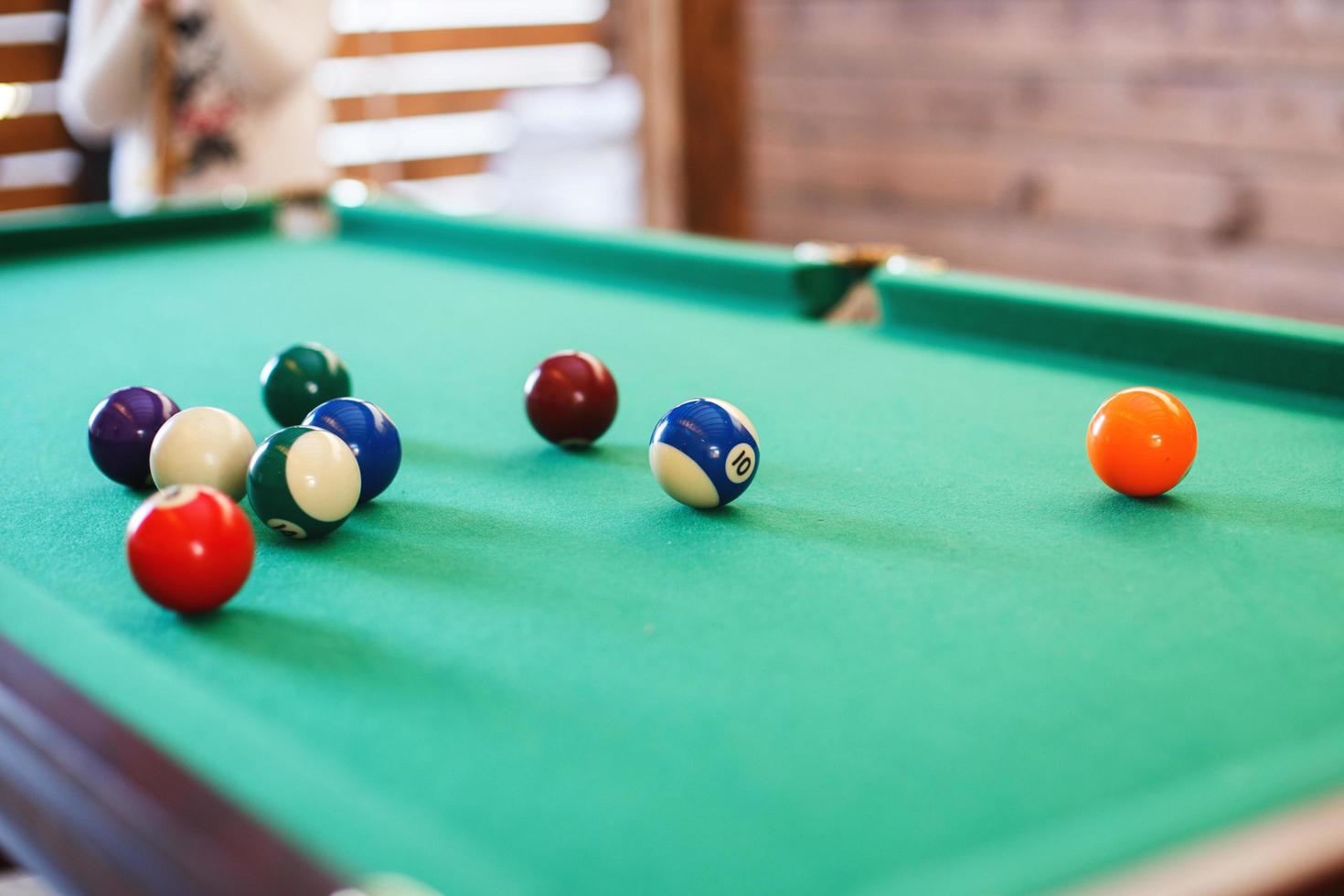 balls on a billiard table . game of American billiards photo