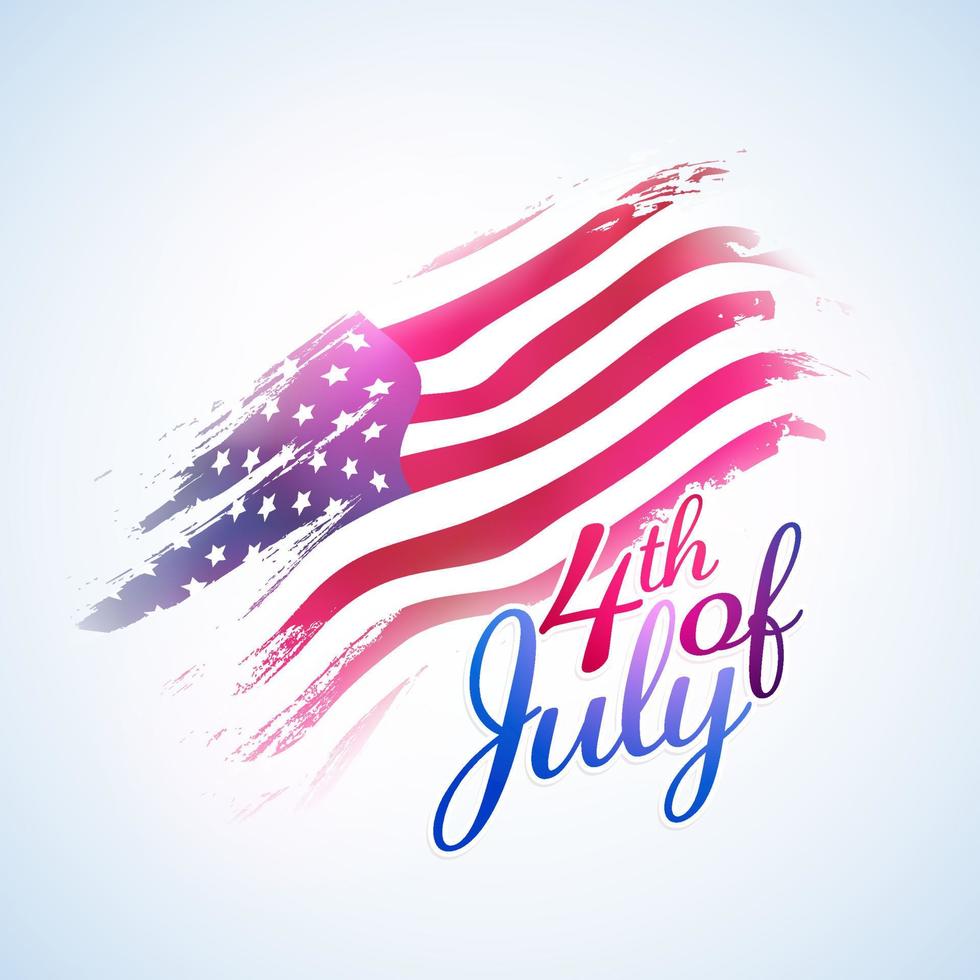 4th Of July Calligraphy with American Flag Color Brush Grunge Background. vector