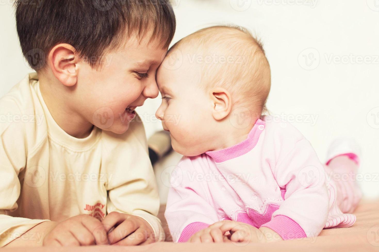 tender portrait of brother and sister. cute photo of children. portrait of happy brother and sister