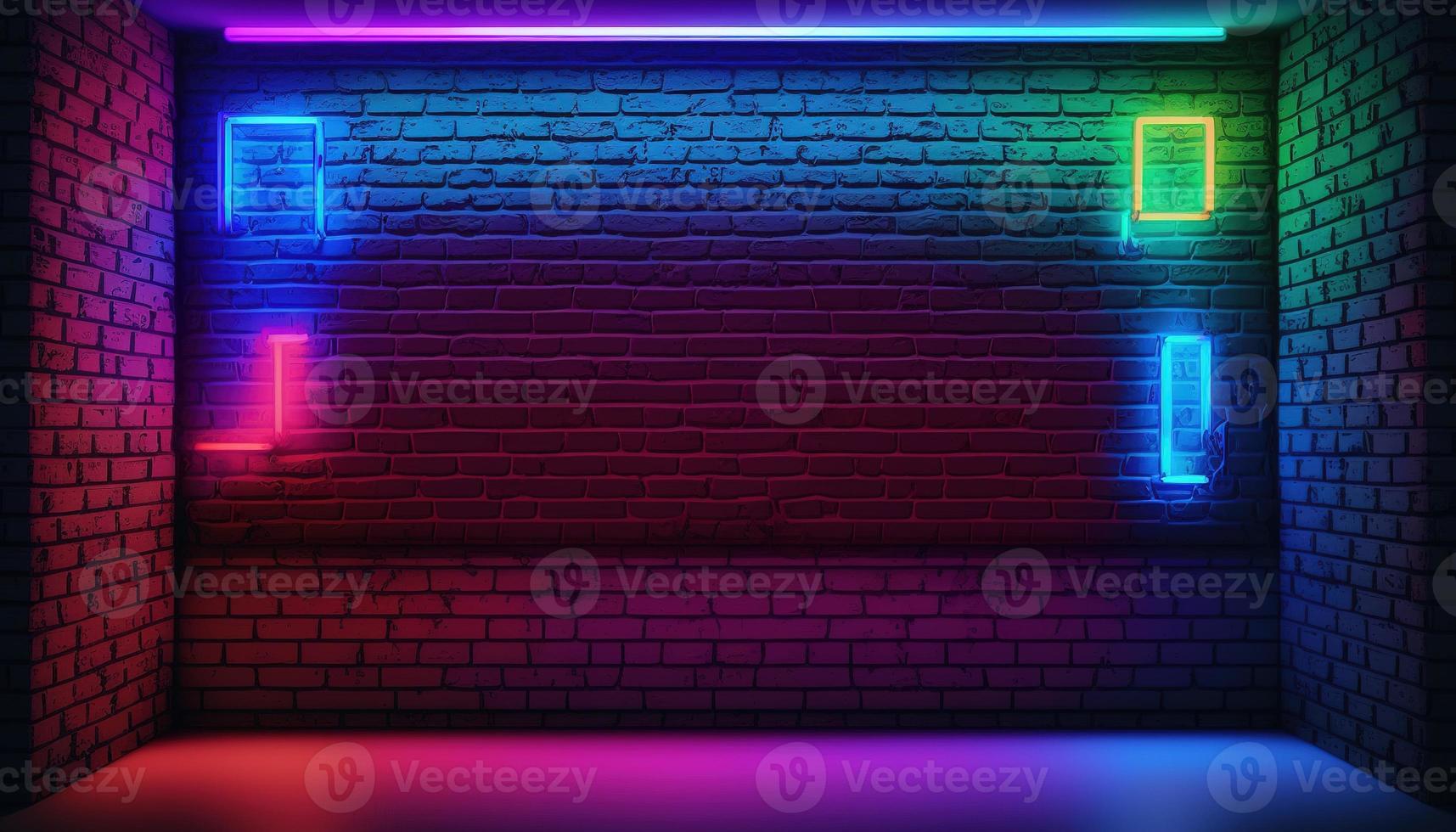 Neon room An image of a room or space illuminated by neon lighting, often used to create a futuristic or retro-futuristic atmosphere in design and visual media photo