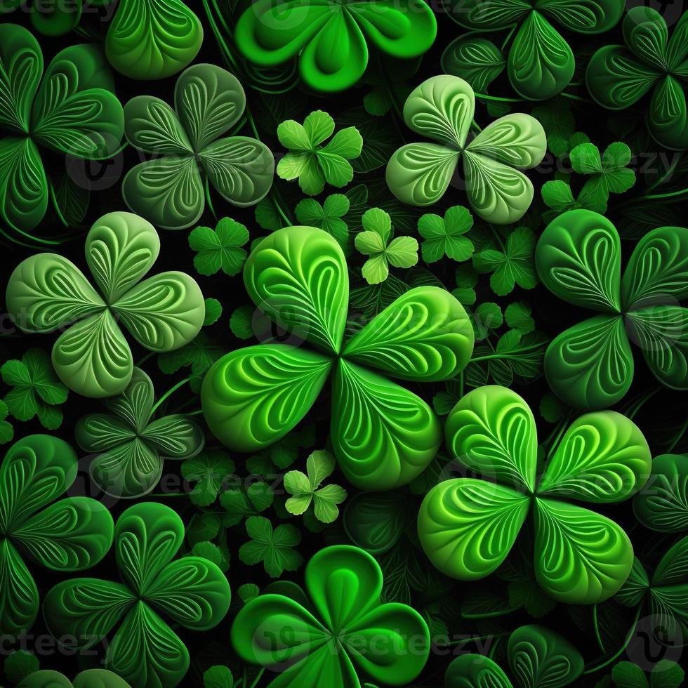 ST Patrick's day green background clover leaf bokeh lights defocused for ST Patrick's day celebration design background,Three Leaf Clover Pattern photo
