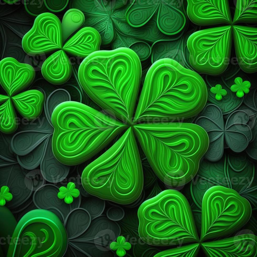 ST Patrick's day green background clover leaf bokeh lights defocused for ST Patrick's day celebration design background,Three Leaf Clover Pattern photo