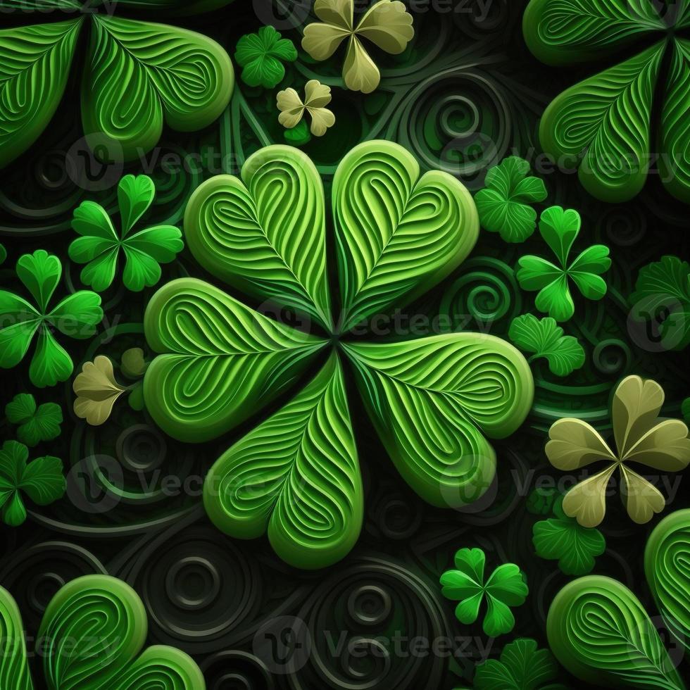 ST Patrick's day green background clover leaf bokeh lights defocused for ST Patrick's day celebration design background,Three Leaf Clover Pattern photo