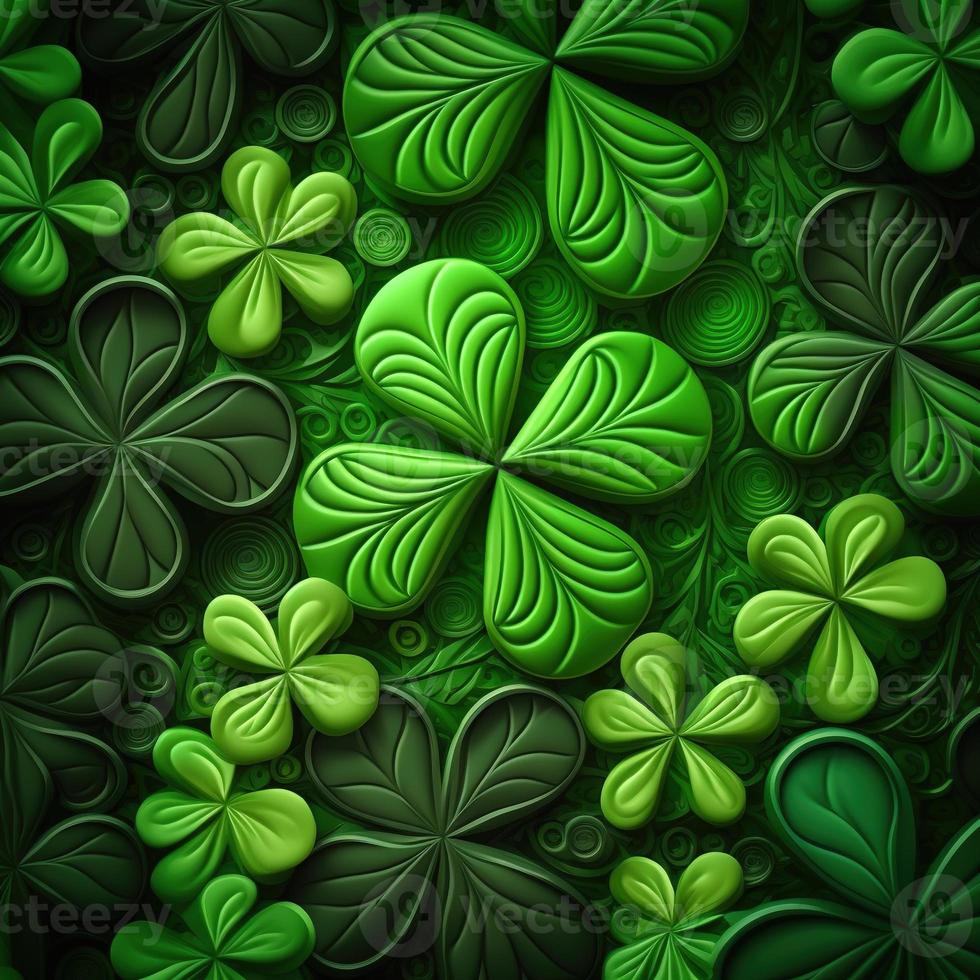 ST Patrick's day green background clover leaf bokeh lights defocused for ST Patrick's day celebration design background,Three Leaf Clover Pattern photo