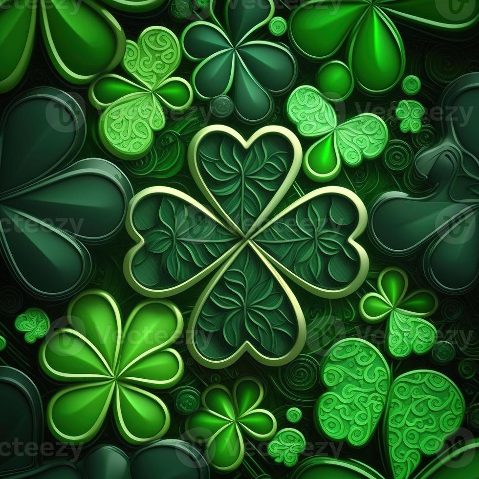ST Patrick's day green background clover leaf bokeh lights defocused for ST Patrick's day celebration design background,Three Leaf Clover Pattern photo