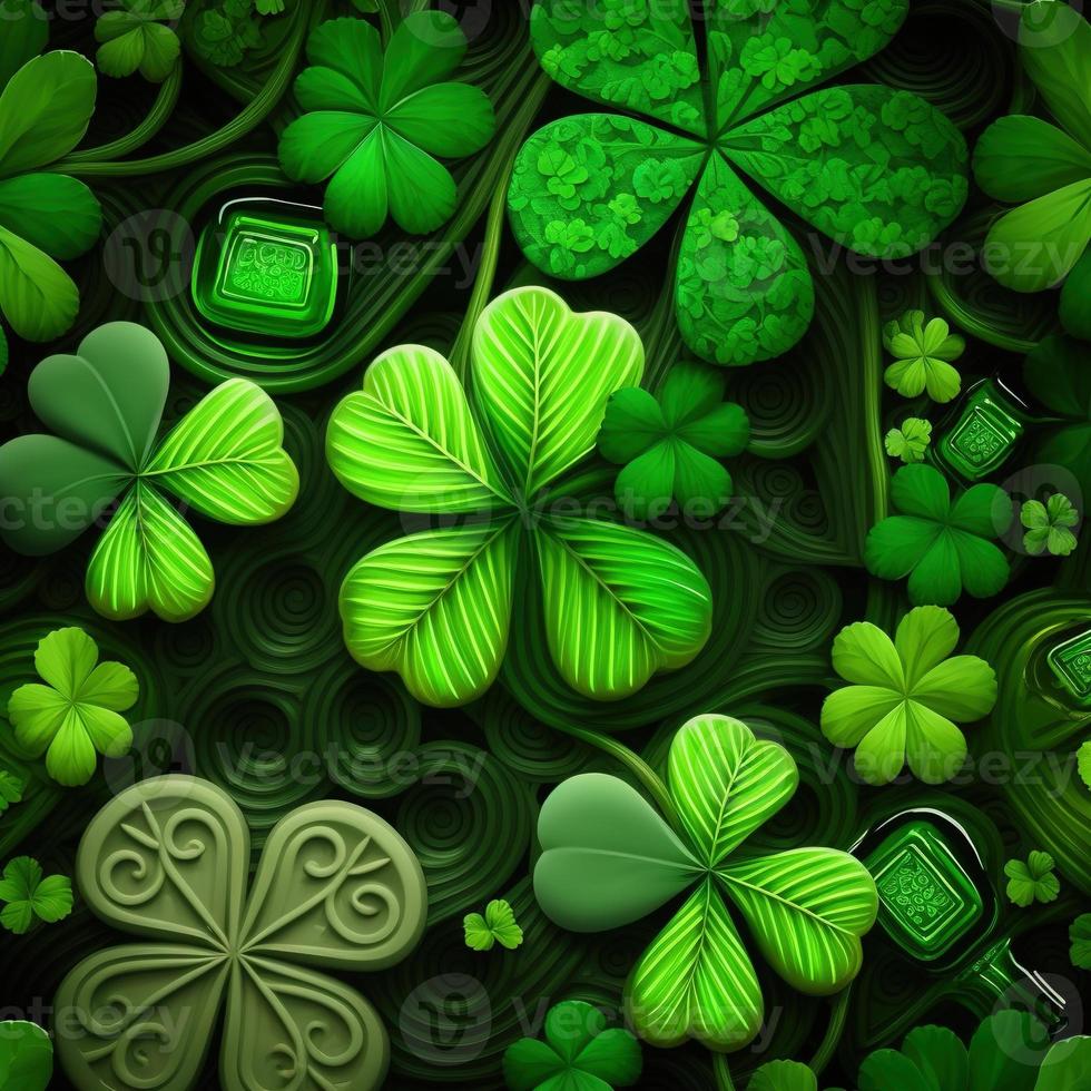 ST Patrick's day green background clover leaf bokeh lights defocused for ST Patrick's day celebration design background,Three Leaf Clover Pattern photo