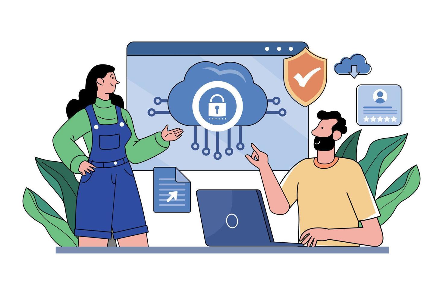 Cloud data protection Illustration concept on white background vector