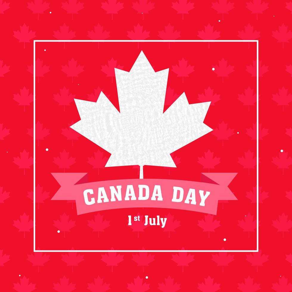 1st July, Canada Day Text in Pink Ribbon with Stipple Maple Leaf on Red Background. vector