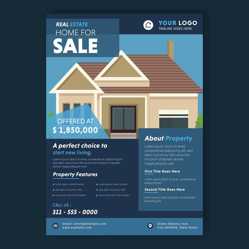 Real Estate Brochure, Flyer Design with Price and Property Features for Sale. vector