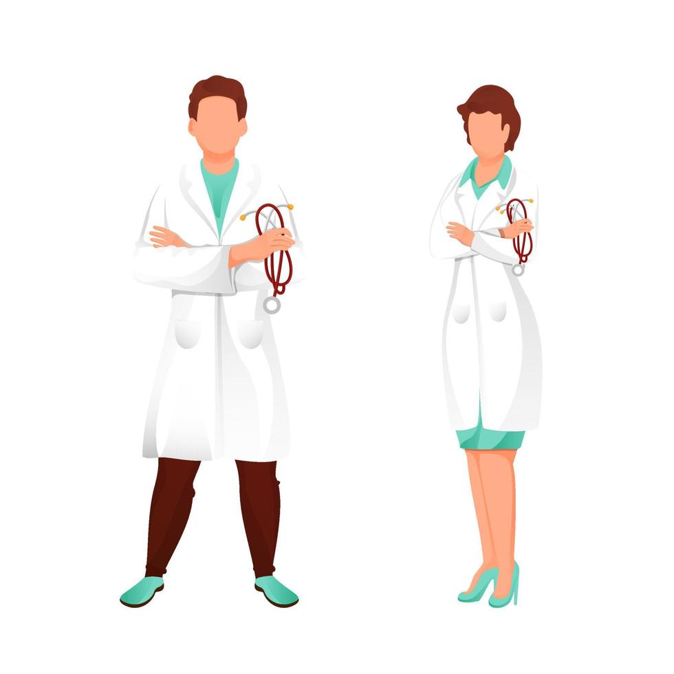 Cartoon Young Man and Woman Doctor holding Stethoscope in Standing Pose. vector