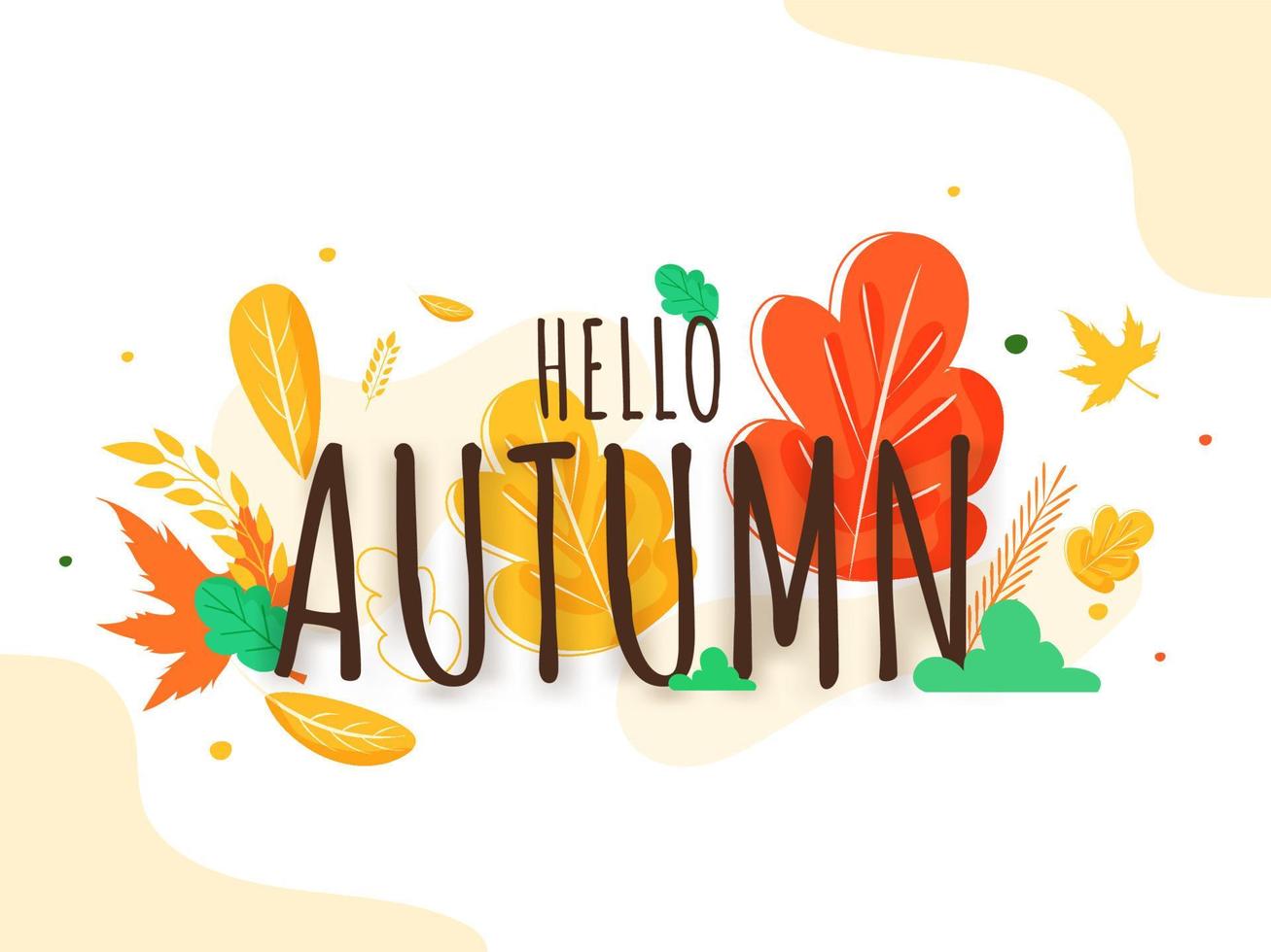 Hola otoño texto en vistoso hojas decorado antecedentes. vector