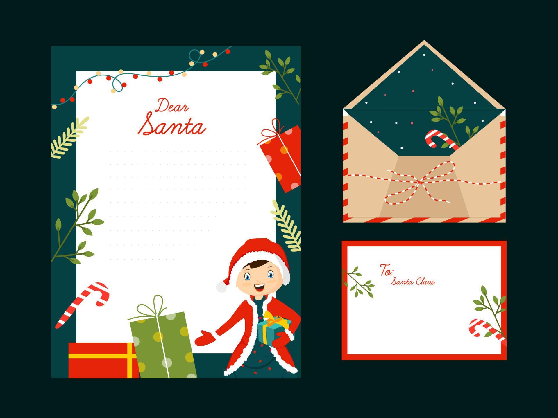 Dear Santa Letter Or Greeting Card With Space For Text And DoubleSides