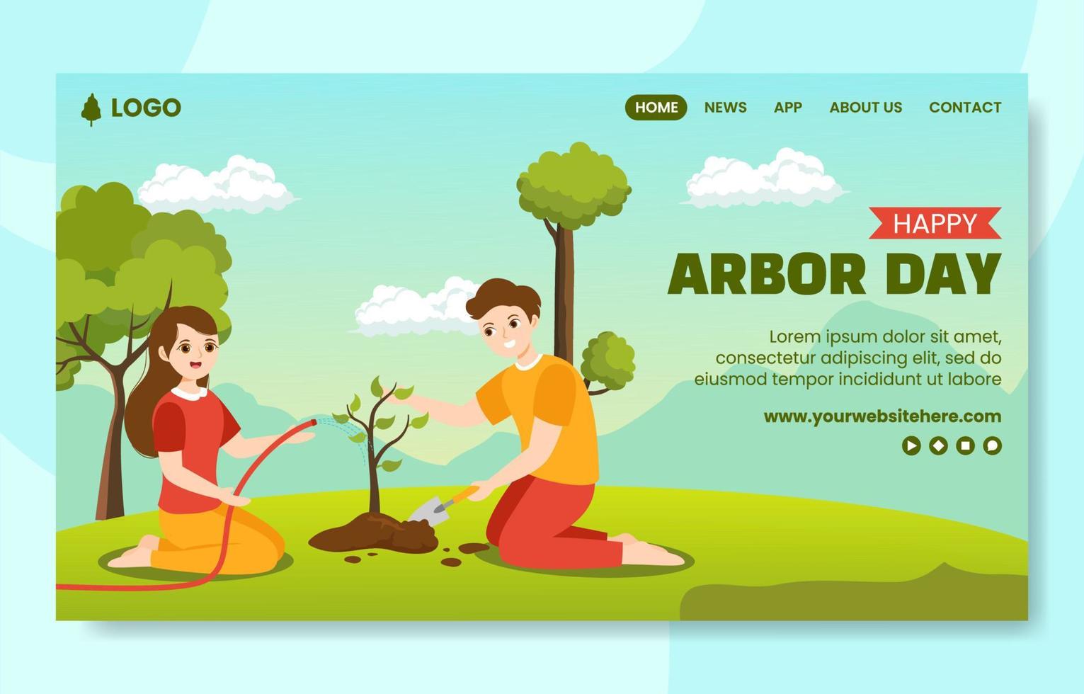 Happy Arbor Day Social Media Landing Page Cartoon Hand Drawn Template Background Illustration vector