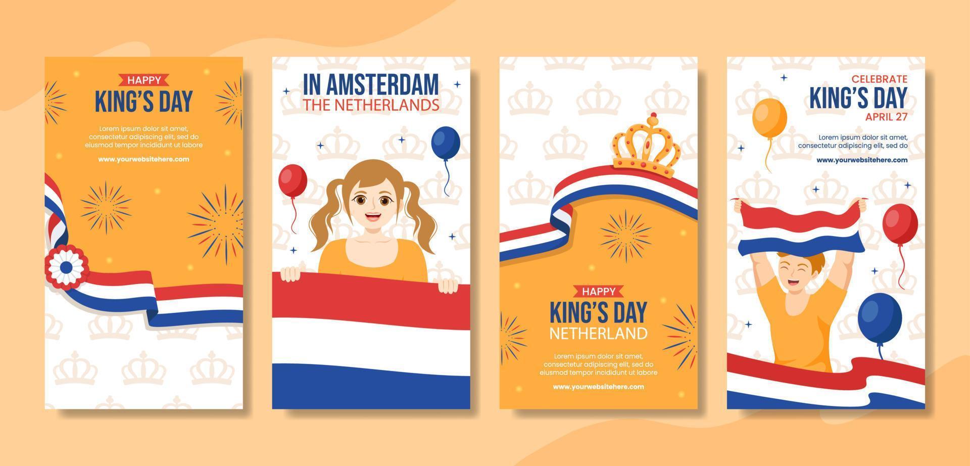 contento reyes Países Bajos día social medios de comunicación cuentos dibujos animados mano dibujado plantillas antecedentes ilustración vector
