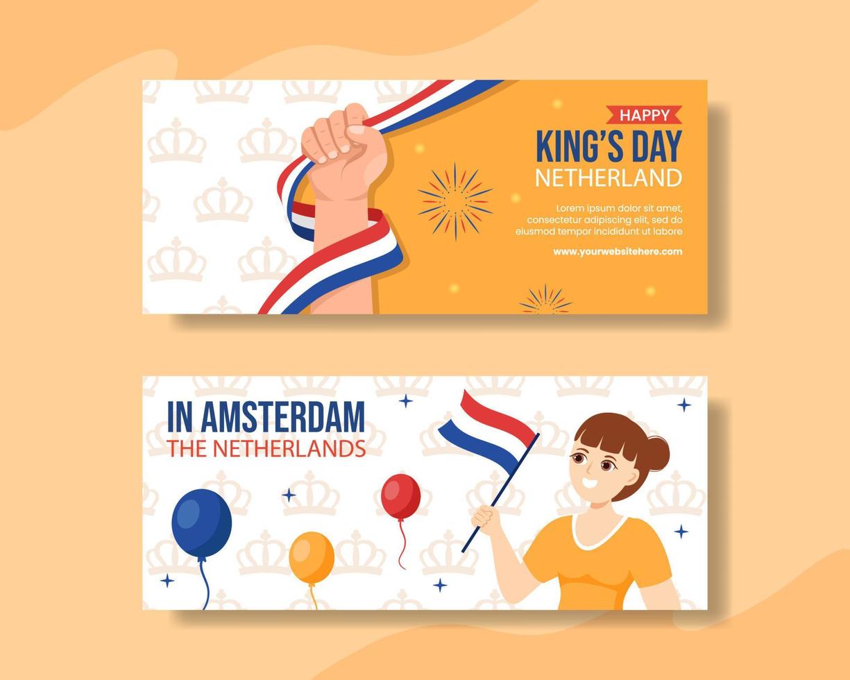 Happy Kings Netherlands Day Horizontal Banner Flat Cartoon Hand Drawn Templates Background Illustration vector