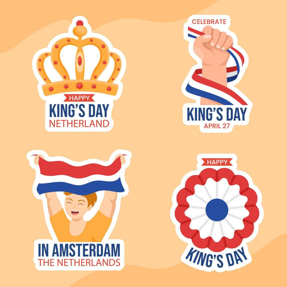 Happy Kings Netherlands Day Label Flat Cartoon Hand Drawn Templates Background Illustration vector