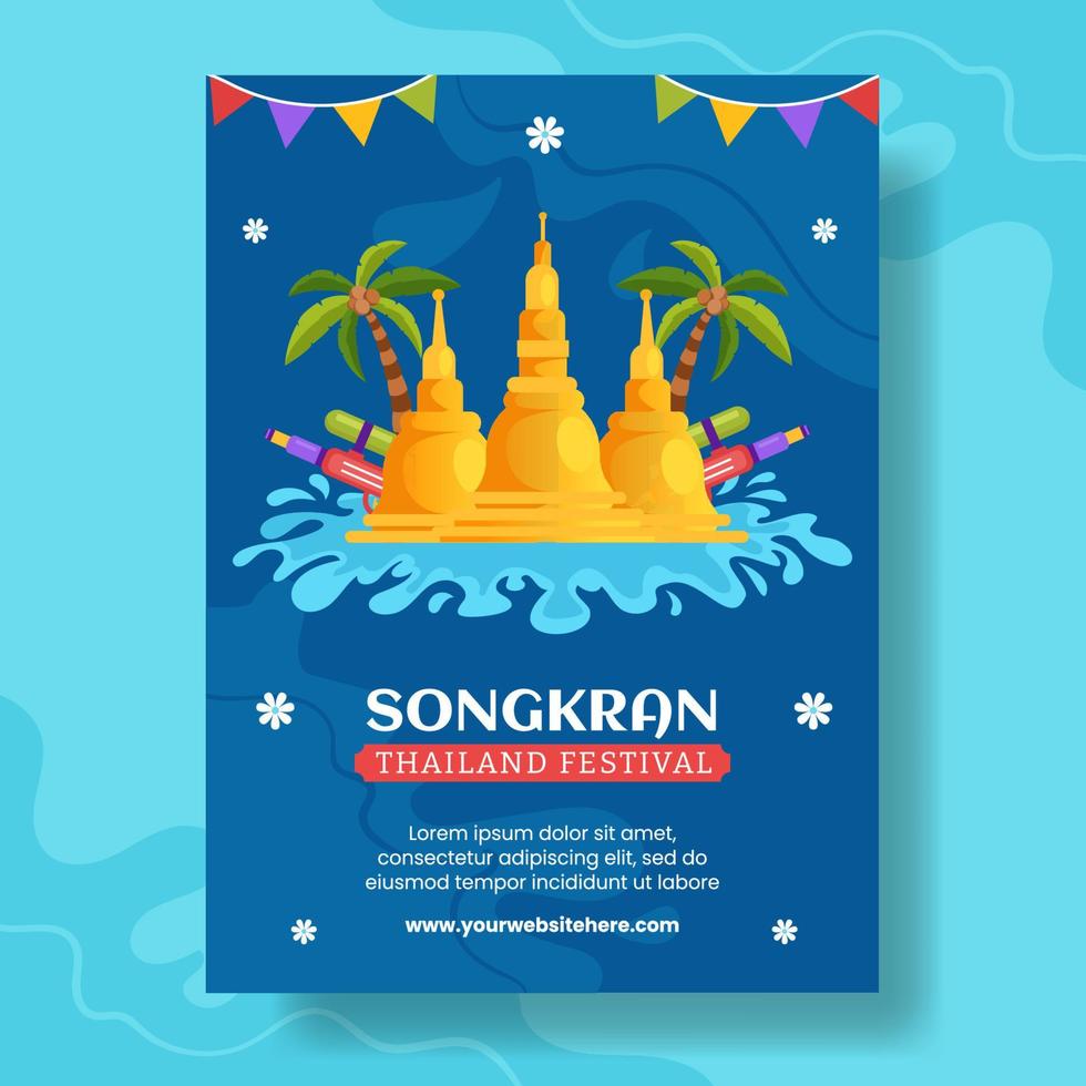 Songkran Festival Day Vertical Poster Cartoon Hand Drawn Templates Background Illustration vector