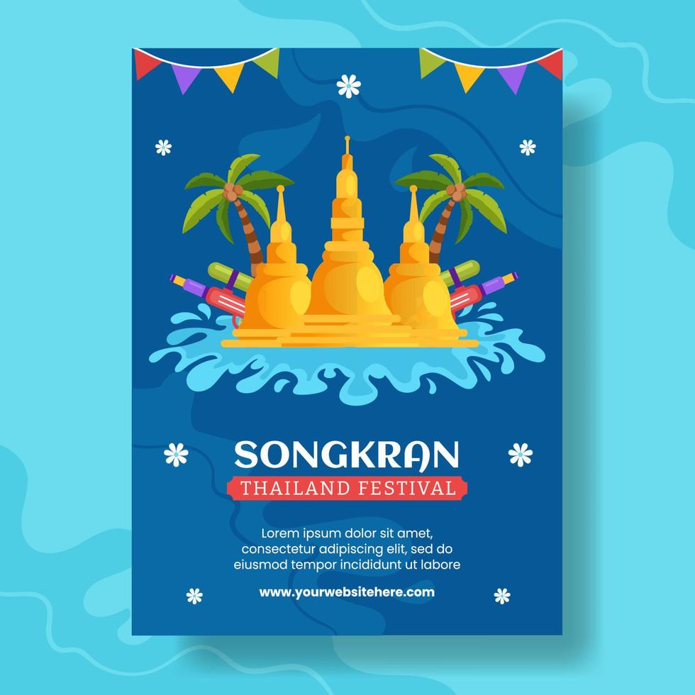 Songkran festival día vertical póster dibujos animados mano dibujado plantillas antecedentes ilustración vector