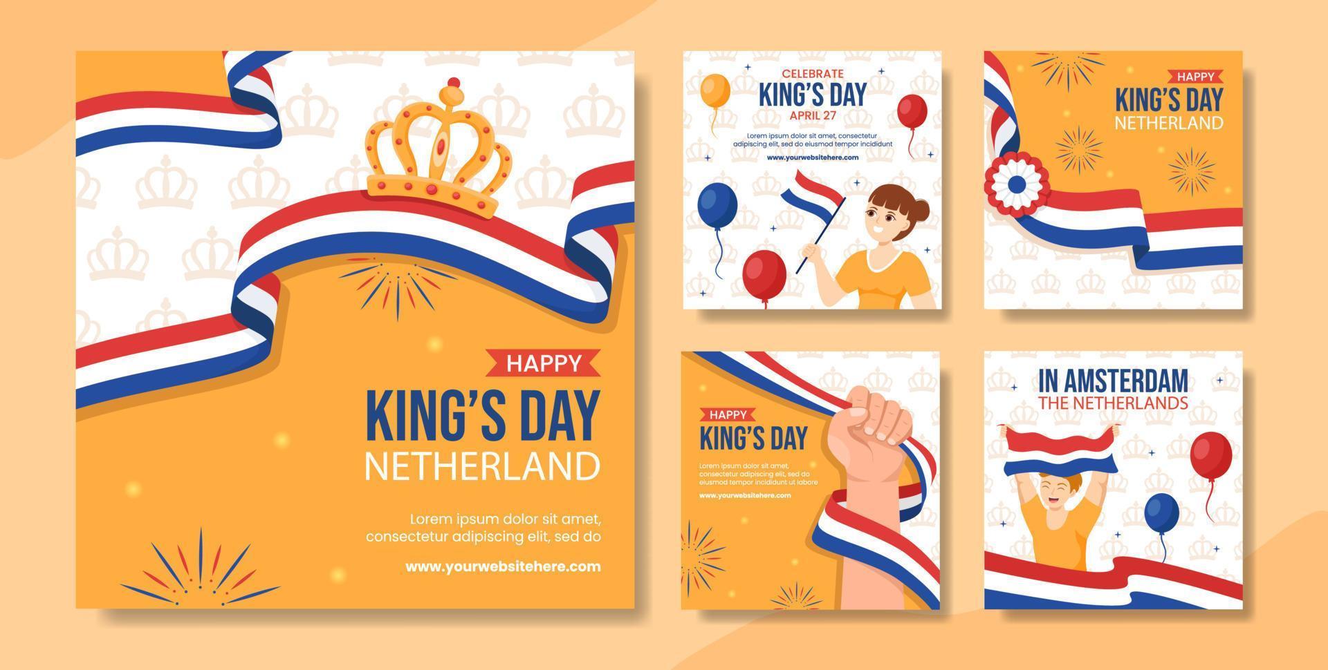 Happy Kings Netherlands Day Social Media Post Flat Cartoon Hand Drawn Templates Illustration vector