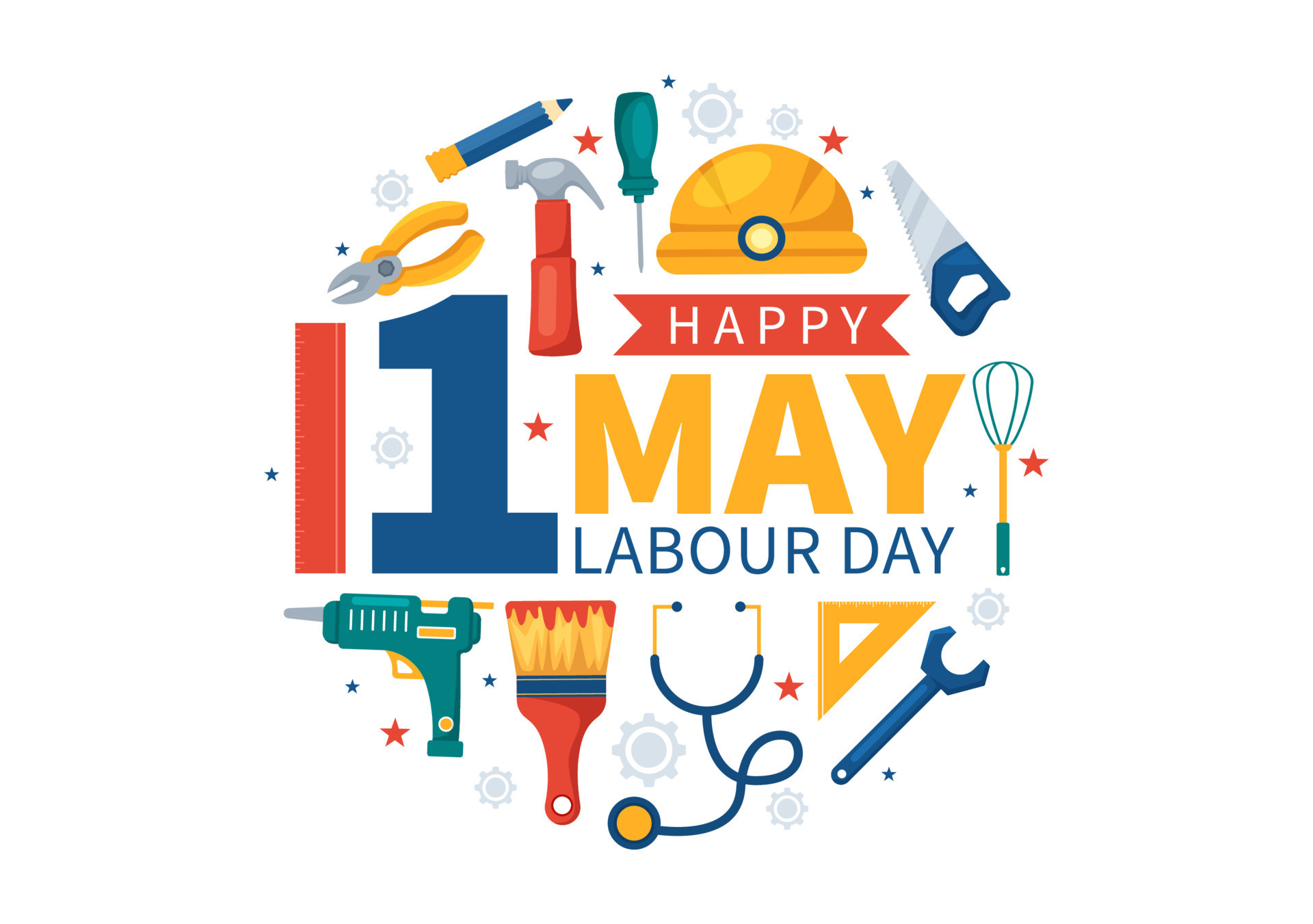 contento labor día en 1 mayo ilustración con diferente profesiones y gracias usted a todas