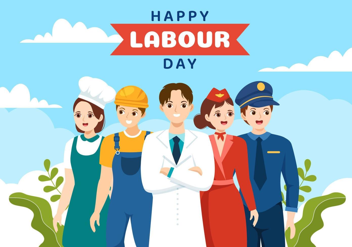 Happy Labor Day on 1 May Illustration with Different Professions and Thank You to All Workers for Your Hard Work in Flat Cartoon Hand Drawn Templates vector