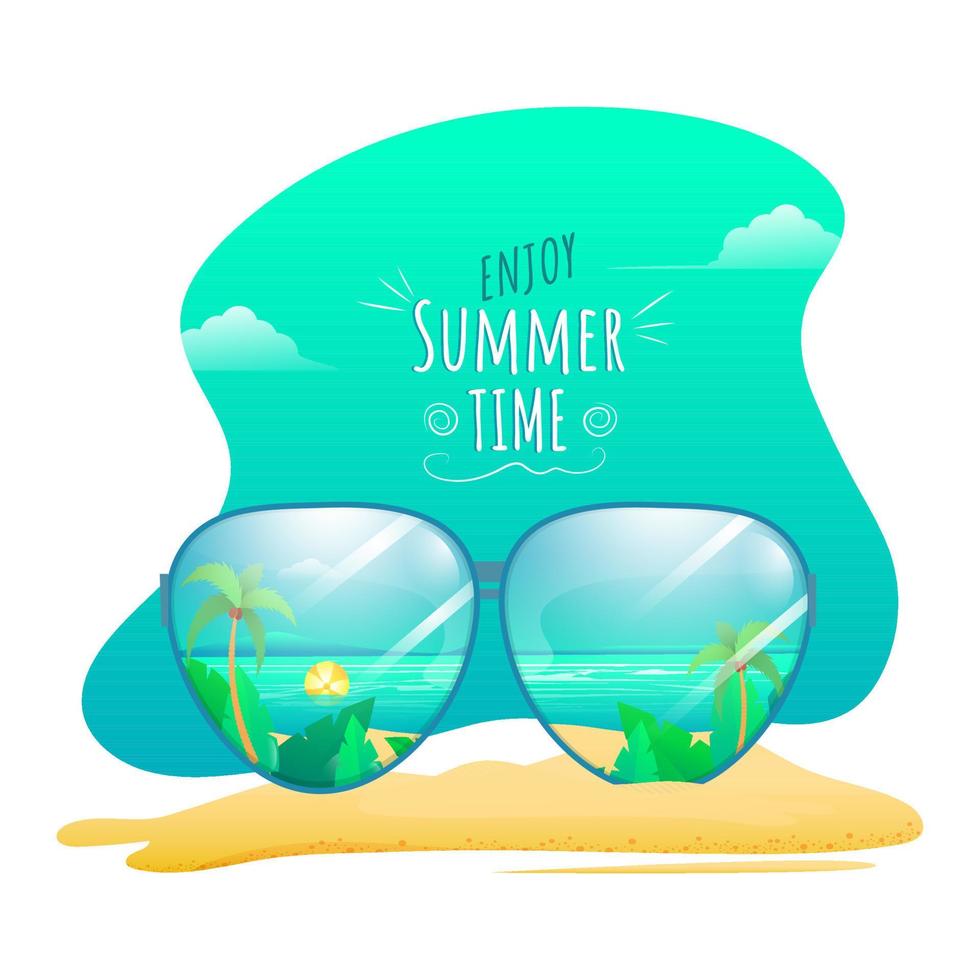 Beautiful Beach View Through Sunglasses for Enjoy Summertime Concept. vector