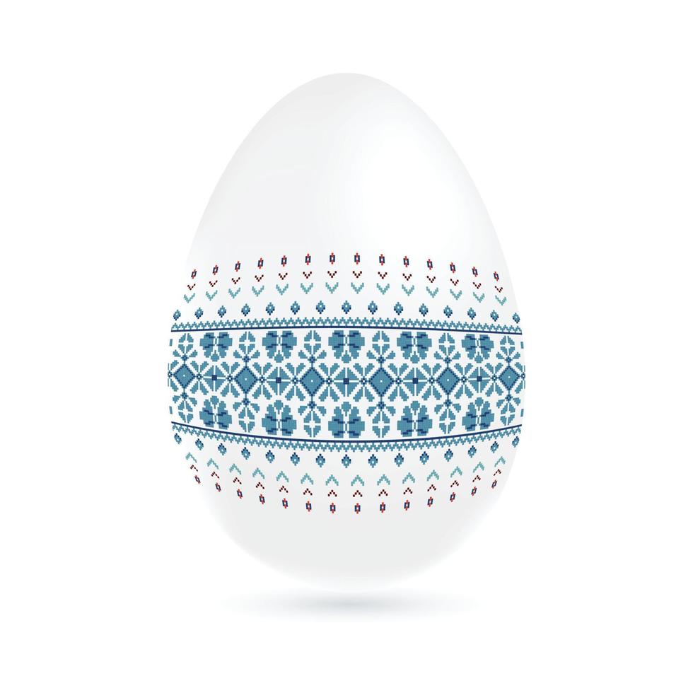 Easter ethnic ornamental egg with cross stitch pattern. Isolated on white background vector