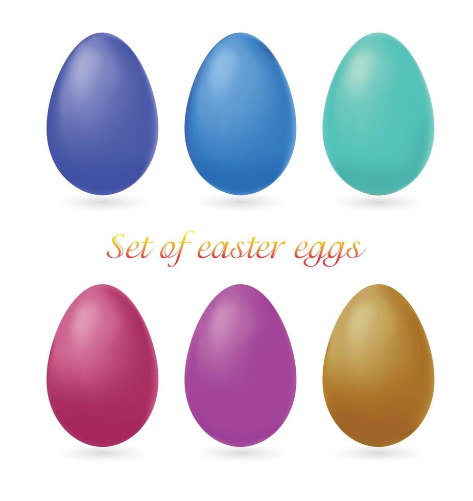 Set of multi-colored Easter eggs isolated on white background. Photo realistic illustration vector