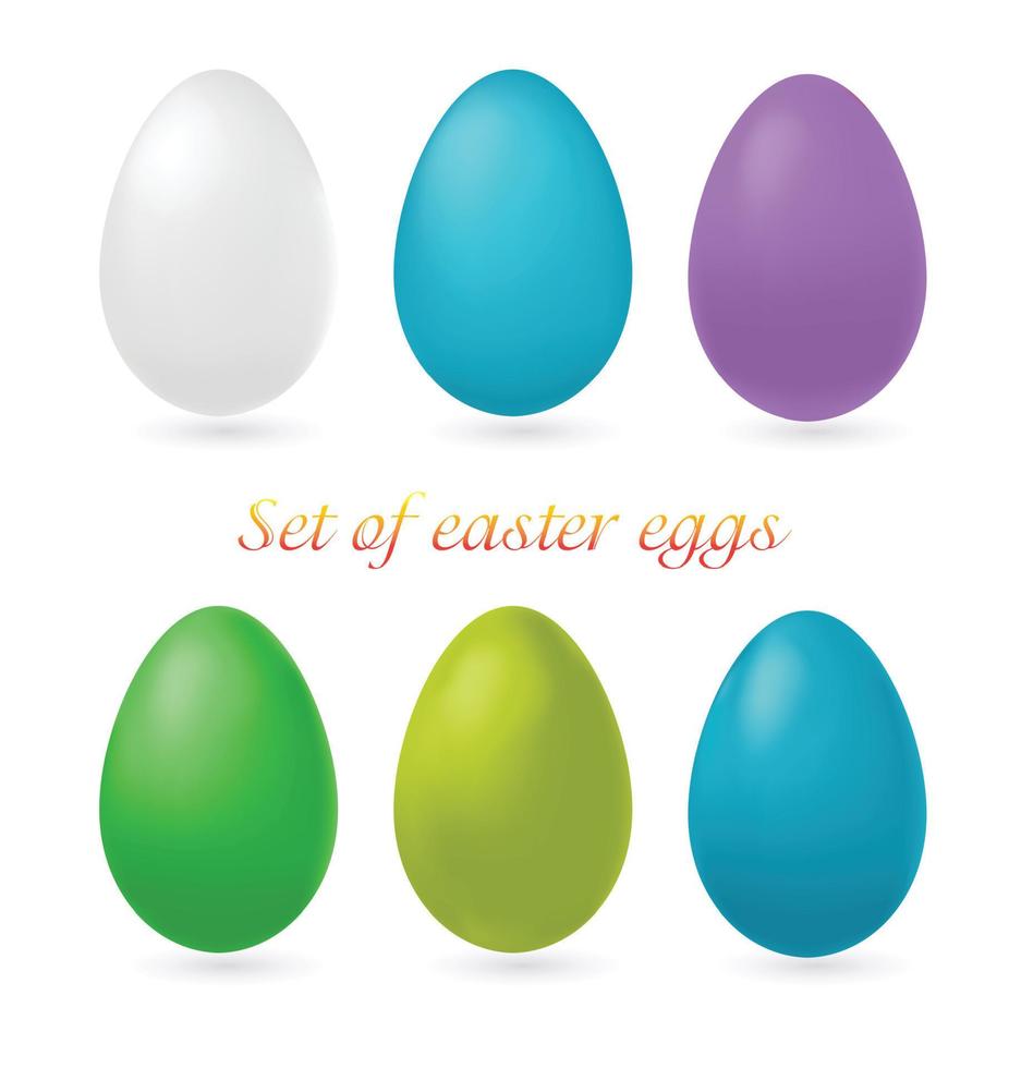 Set of multi-colored Easter eggs isolated on white background. Photo realistic illustration vector