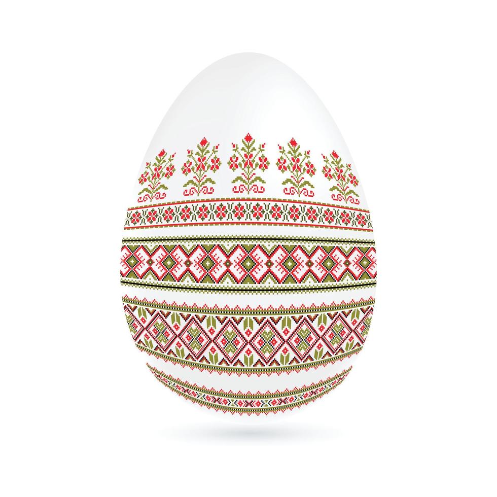 Easter ethnic ornamental egg with cross stitch pattern. Isolated on white background vector