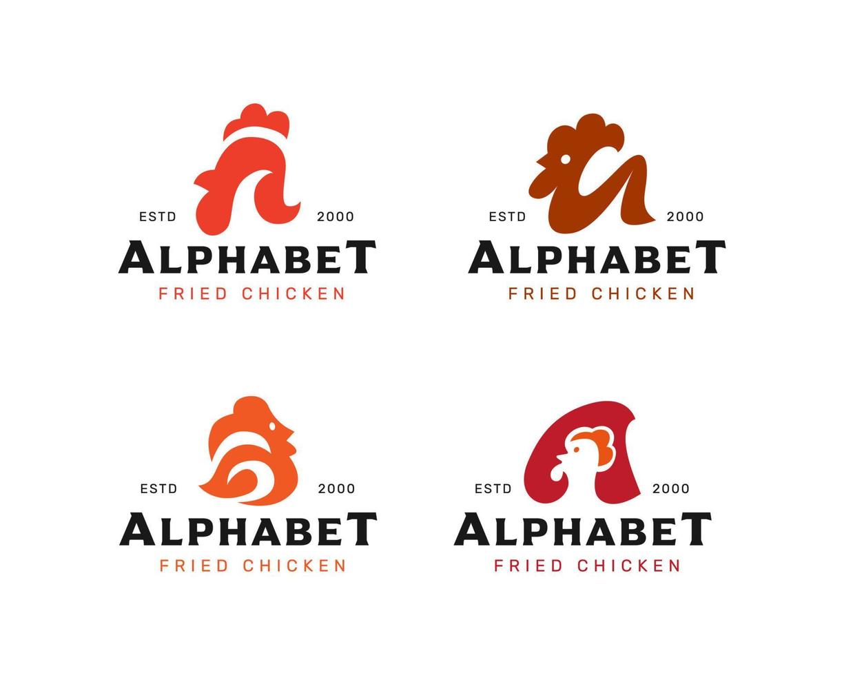 Letter A chicken logo set for chicken based food industry or chicken farm vector