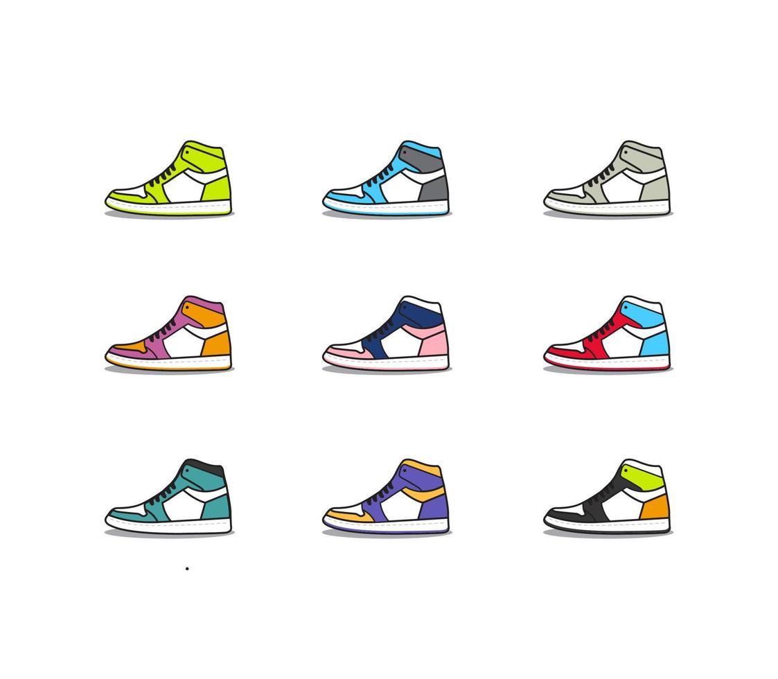 9 Flat Design Illustration set of Side View Sneaker 1 vector