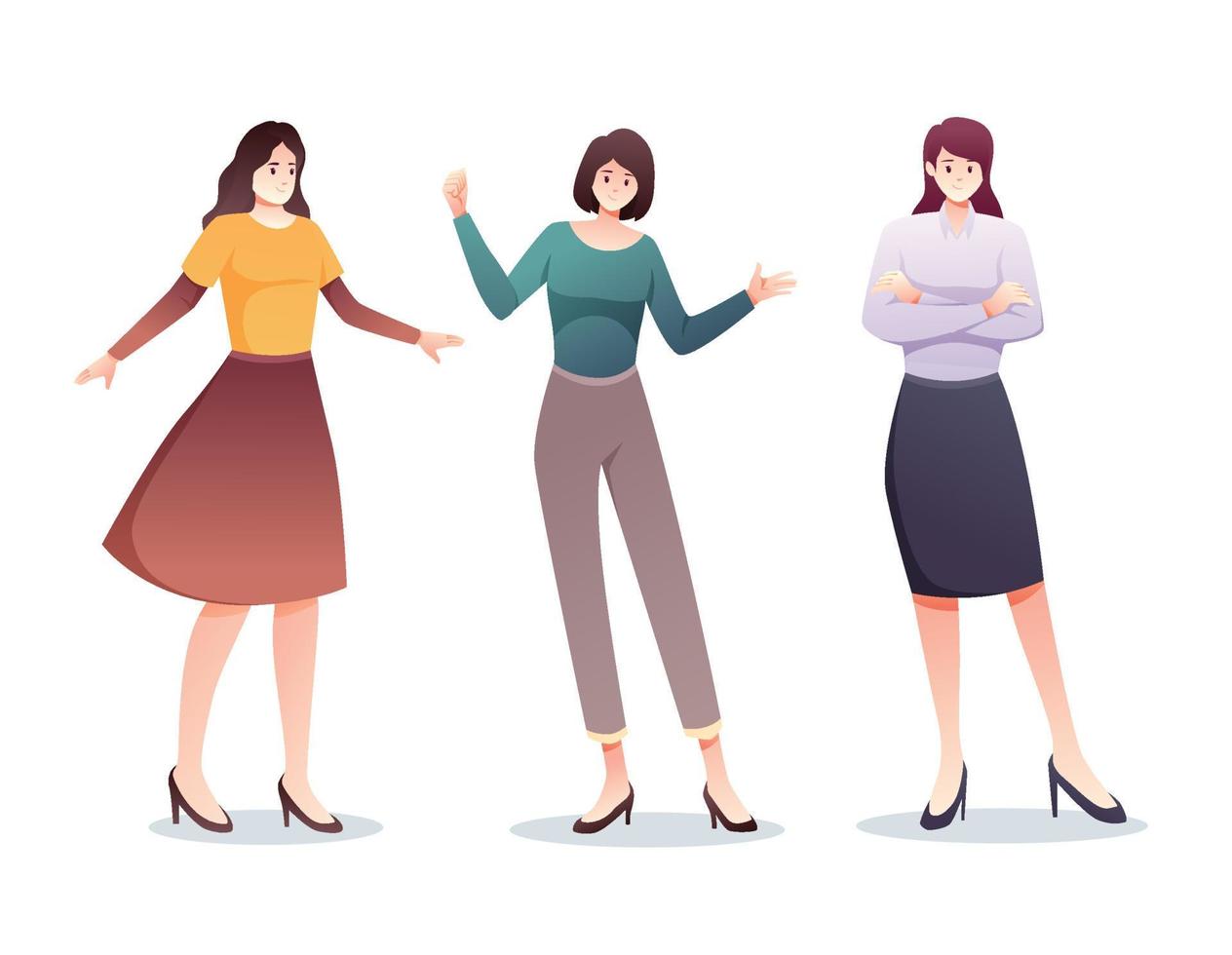 set of character woman in casual wear standing vector illustration