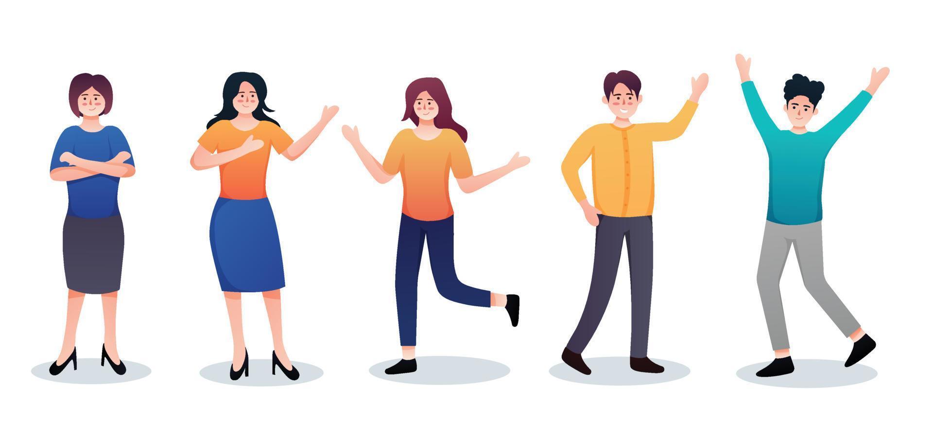set of character people various movements vector illustration