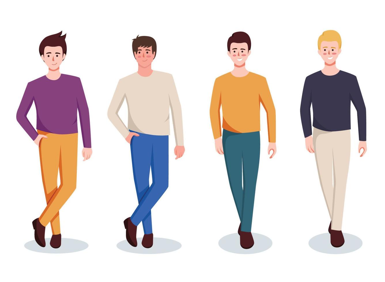 set of character man in casual wear standing vector