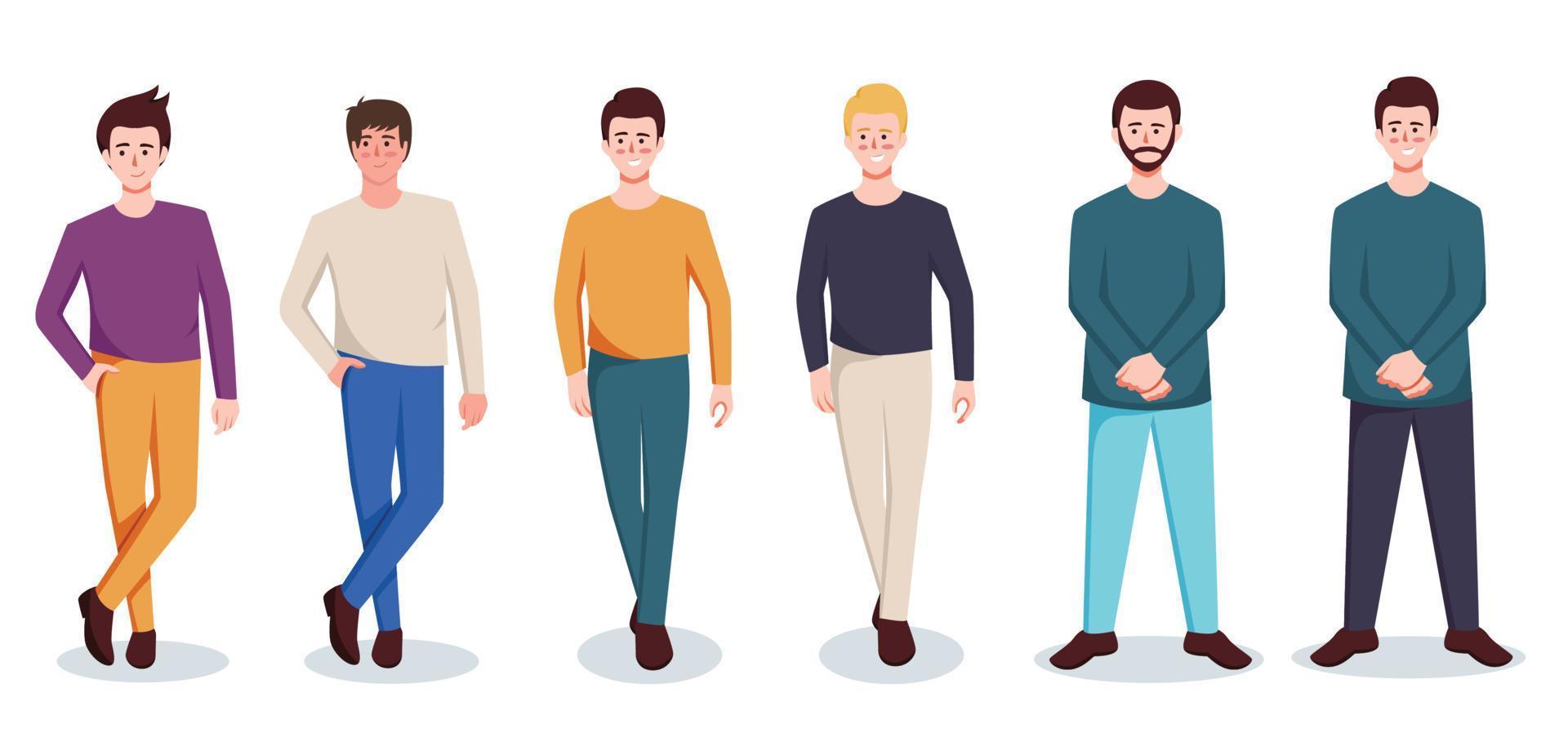 set of character man in casual wear standing vector