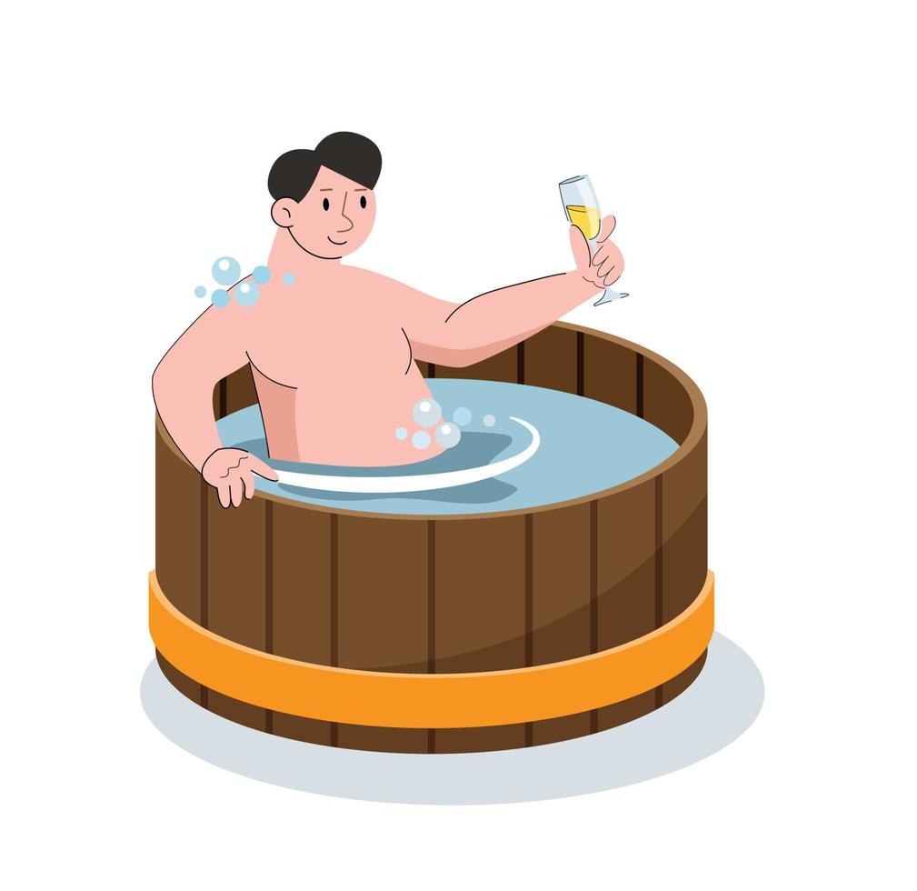 personas baños en caliente tina vector ilustración