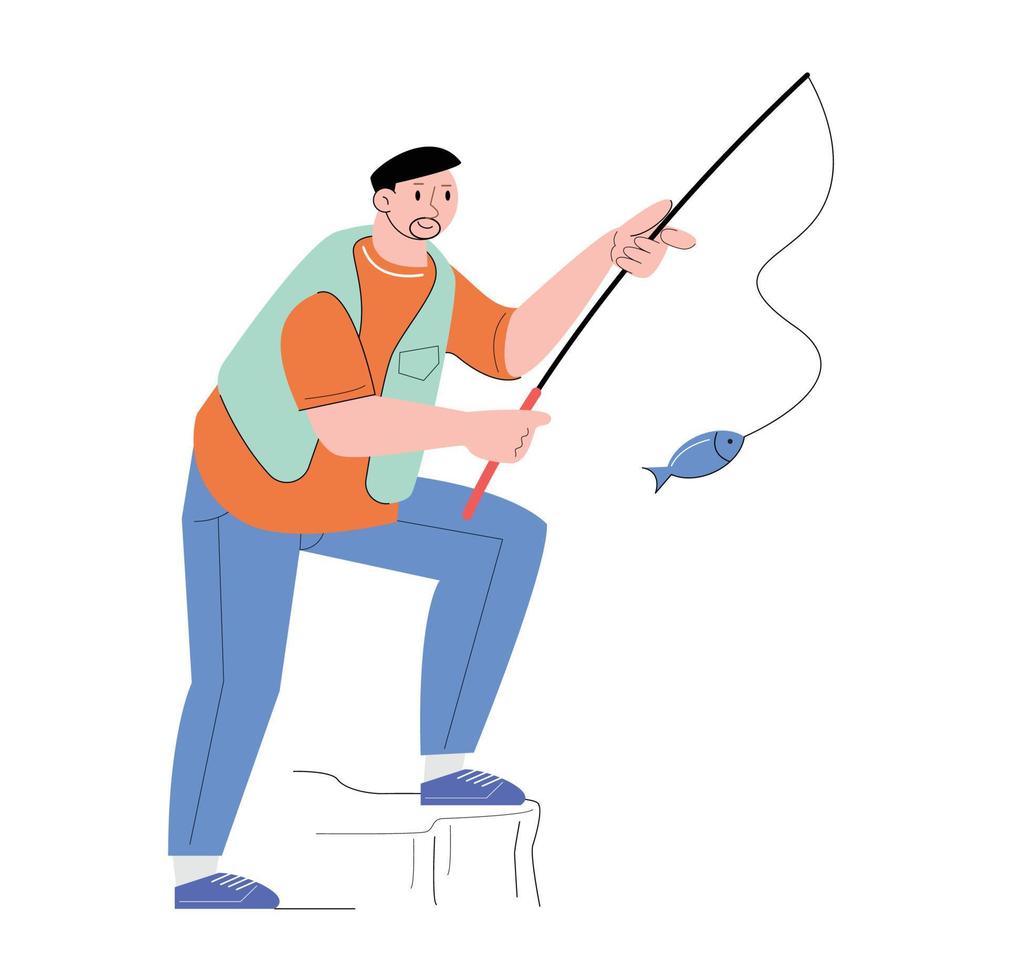 personaje personas pescar pasatiempo vector ilustración