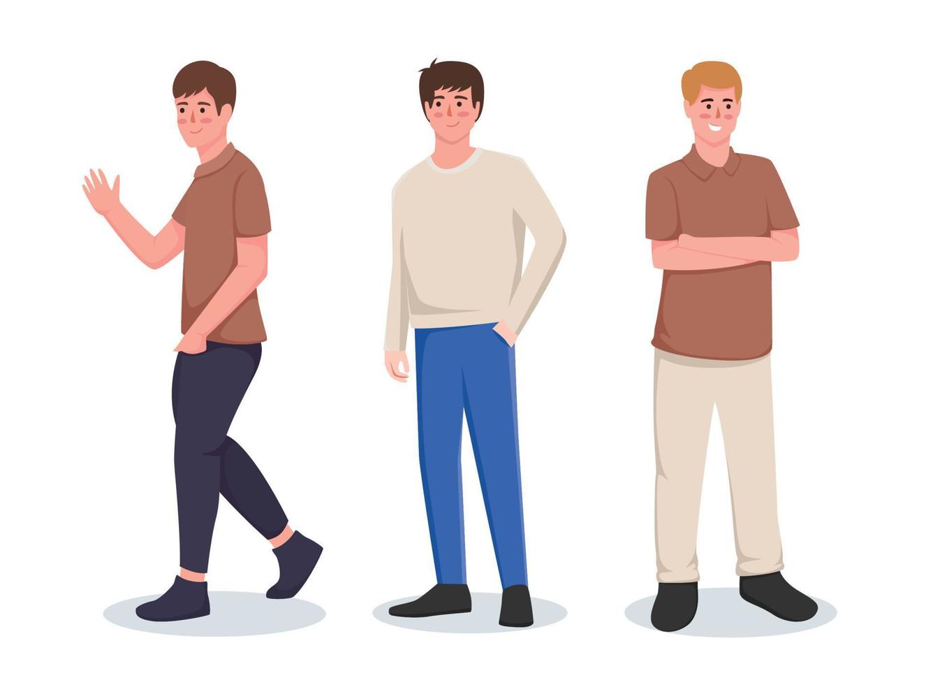 conjunto de personaje hombre en casual vestir en varios movimientos vector ilustración