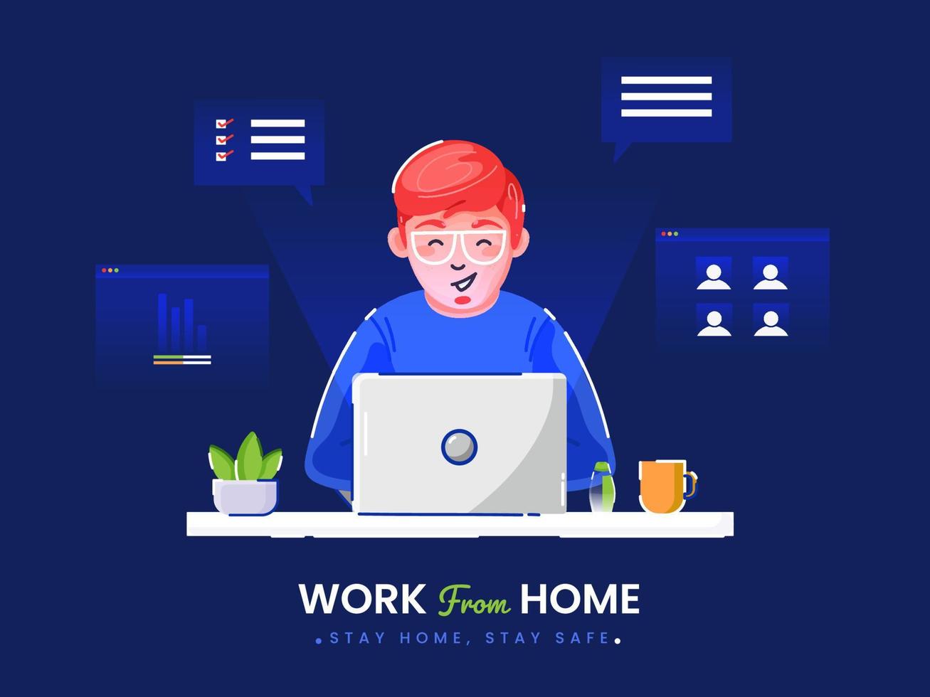 Working from home in quarantine. Vector Illustrations of Working at Home Concept. People at Home.