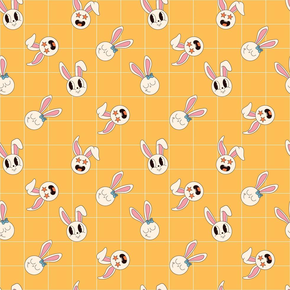 Groovy hippie Happy Easter seamless pattern. Easter backgrounds in trendy retro 60s 70s cartoon style. vector