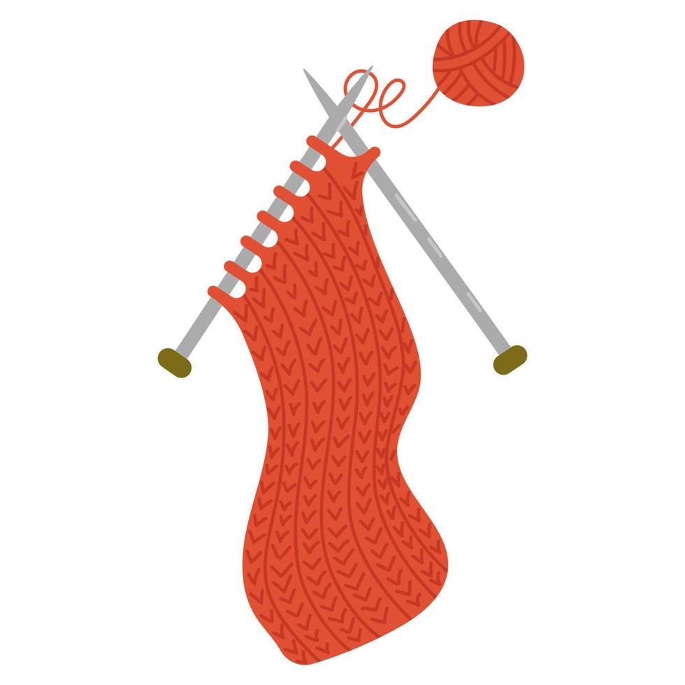 Knitting process. Wool yarn and knitting needles vector