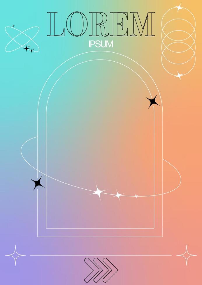 Modern blurred gradient poster in trendy 90s, 00s psychedelic style with geometric shapes. Y2K aesthetic. Poster template for social media posts, digital marketing, sales promotion. vector