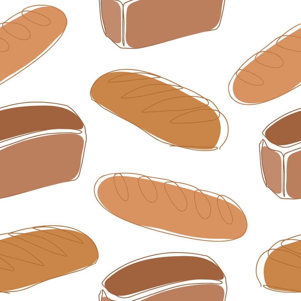 Seamless pattern. Bakery products in the style of drawing a continuous line. Sketch of a black line on a white background. Vector illustration.