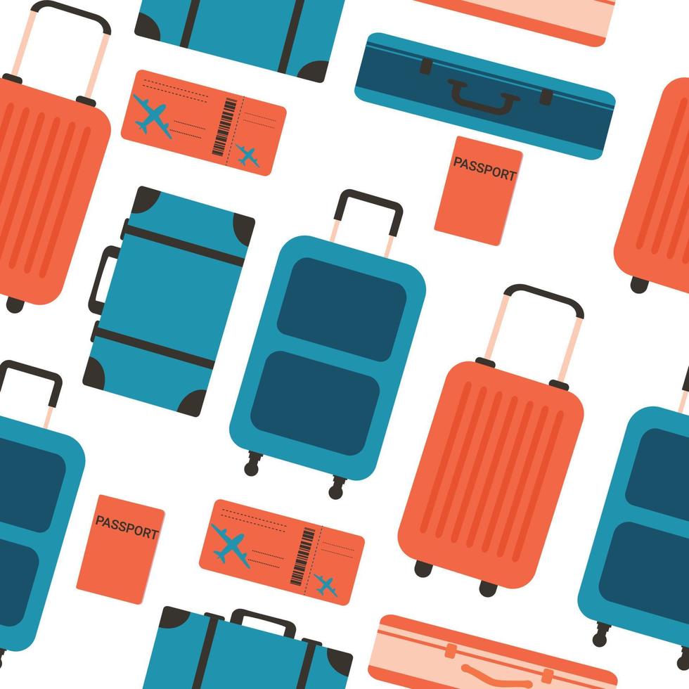 Seamless pattern of suitcases for travel and leisure. Colorful color illustration highlighted on a white background. vector